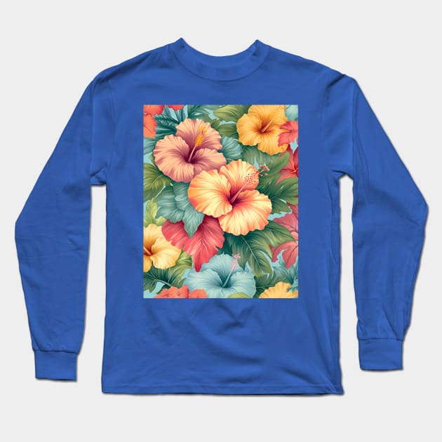 Bright Hibiscus Pattern Long Sleeve T-Shirt by EpicFoxArt